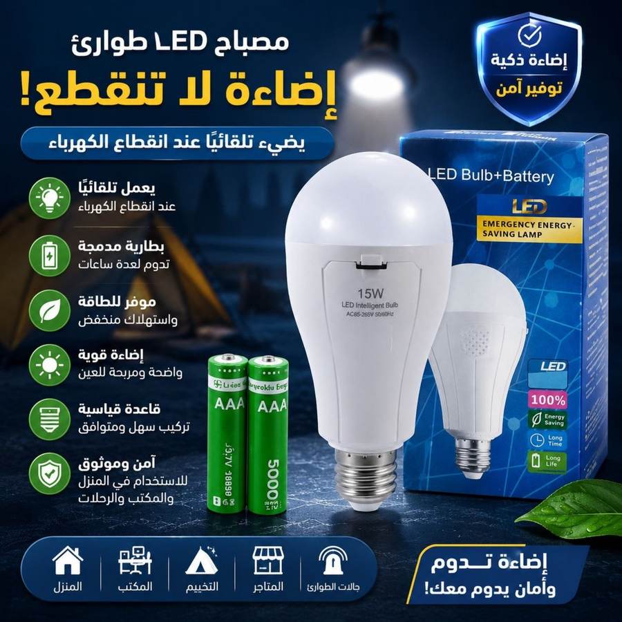 لمبة طوارئ LED ببطارية 15 واط - صورة المنتج في متجر سوريا