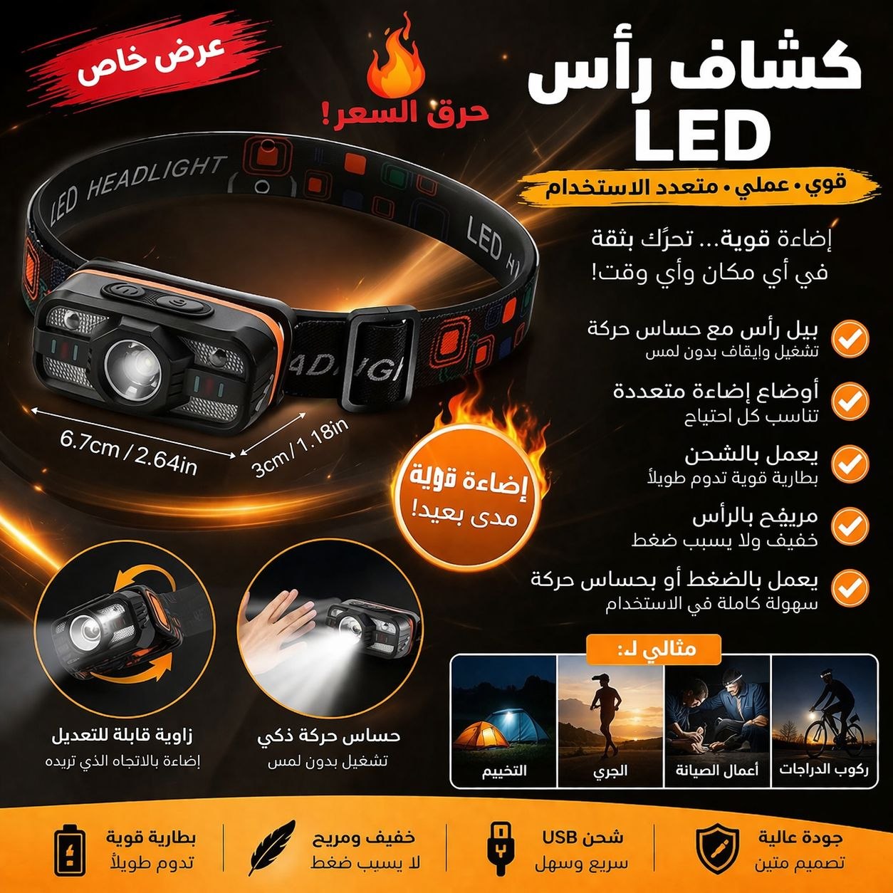 كشاف رأس LED صغير بحساس حركة - منتج مشابه